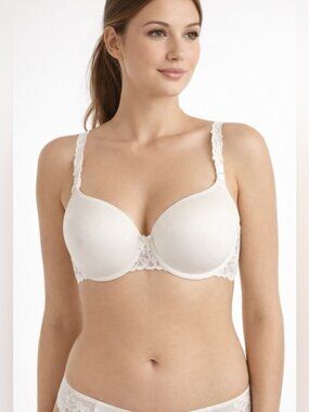 Chantelle White Lace Bra Molded Cups Underwire Full Coverage Feminine